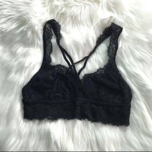 Aerie Black Lace Strappy Racer Back Bralette